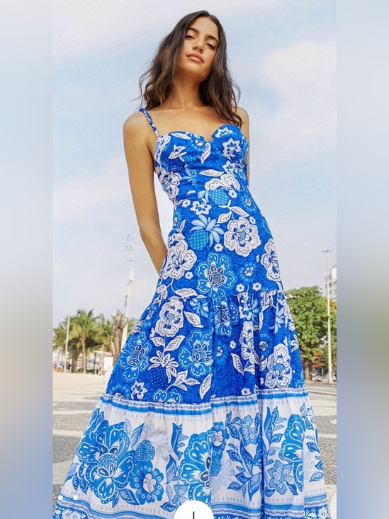 FARM Rio Dresses & Skirts - Farm Rio Dress XXS Full of Flowers Blue Midi Floral Sundress Sleeveless NWT $220